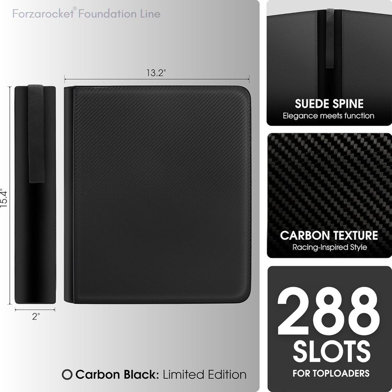 FORZAROCKET 288 Toploader Binder | 9-Pocket Zippered Ringless Album for TCG & Sports Cards | PU Leather Side-Load Storage - Image 2